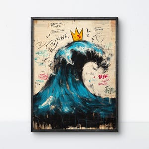 Poster di street art con onda coronata, graffiti sull'oceano (diverse dimensioni)