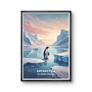 Antarctica South Pole Vintage Poster - Serene Penguin and Icy Landscape for Nature Lovers and Unique Wall Art