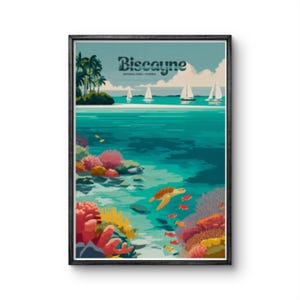 Poster del Parco Nazionale di Biscayne, stampa della barriera corallina della Florida, stampa murale dell'oceano tropicale, decorazione della vita marina, poster di viaggio vintage, idea regalo costiera