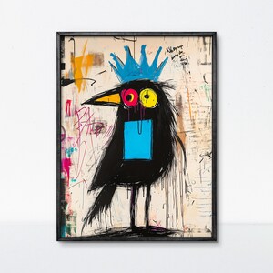 Poster di street art "Crowned Crow" – Decorazione murale urbana audace, stampa street style eccentrica per casa e ufficio moderni