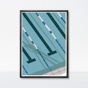 Swimming Pool Sport Poster, Minimalist Swimmer Print, Modern Aquatic Wall Art, Pool Lane Decor, Unique Sport Gift for Swimmers