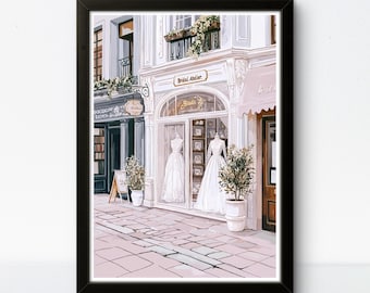 Vintage Bridal Boutique Poster: Romantic Parisian Illustration