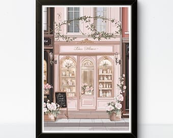 Vintage Perfume Shop Poster: Pink Floral Parisian Boutique Art