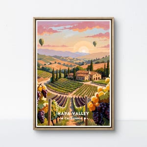 Napa Valley Poster, California Wine Print, Vineyard Sunset Art, Napa Wall Decor, Retro Countryside Scene, Napa Landscape Poster