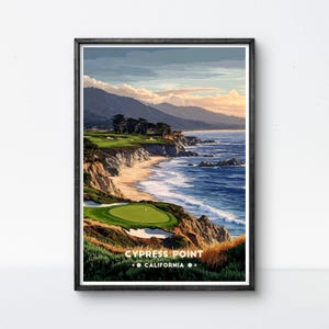 Cypress Point Golf Poster California Golf Course Art Vintage Travel Cliffside Golf Stampa artistica da parete / Decorazione regalo per golfista con cornice