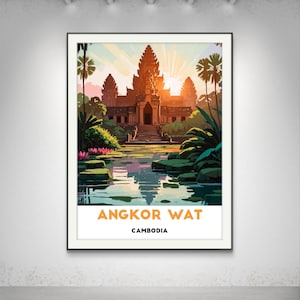 Poster di Angkor Wat - Maestoso tempio all'alba Poster di viaggio in Cambogia