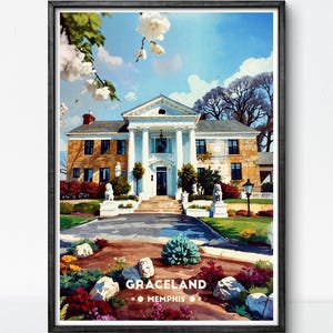 Graceland Memphis Poster – Iconic Elvis Presley Home Art Print – Rock and roll decor