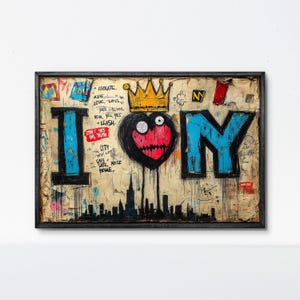 Poster d'art urbain I LOVE NY - Décoration murale audacieuse à New York, impression graphique expressive, décoration de ville moderne, idée cadeau unique
