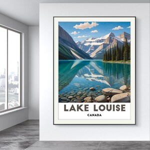 Lake Louise Reise Wandkunst - Lake Louise Kanada Poster - Serene Rocky Mountain Spiegelung