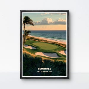 Poster da golf Seminole, campo da golf in Florida, arte vintage, stampa da parete, viaggio, spiaggia, golf / regalo di golf, decorazione con cornice, sport, paesaggio