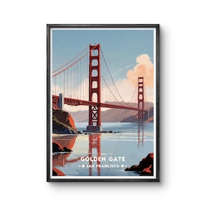Golden Gate Bridge Vintage Poster - San Francisco USA - Iconic Landmark Wall Art for Travel and Architecture Lovers San Francisco Poster