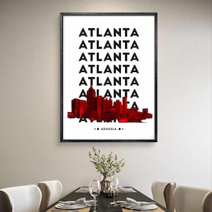 Atlanta Georgia Skyline Print: Red & Black Modern Wall Art (Digital Download)