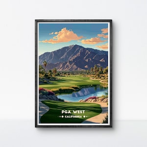 Poster del golf PGA West, stampa artistica del golf nel deserto della California, decorazione da parete per campi da golf di montagna per casa o ufficio, regalo ideale per gli amanti dei tornei di golf.