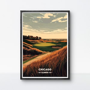 Poster del Chicago Golf Club, stampa artistica del golf dell'Illinois, decorazione murale in stile prateria per casa o ufficio, regalo per i tradizionalisti del golf