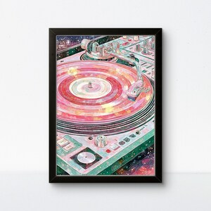 Turntable Art Print: Neon DJ Deck Design (Multiple Sizes)
