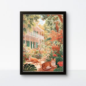 Ernest Hemingway House Wall Art – Key West Cats & Tropical Garden Print