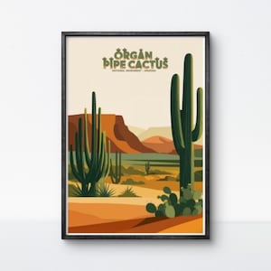 Organ Pipe Cactus National Monument Poster Arizona Wall Art Desert Landscape Print Cactus Art Vintage Travel Poster Southwestern Home Decor