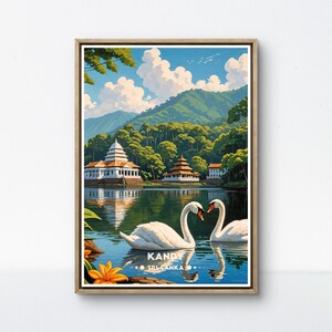 Kandy Vintage Poster - Sri Lanka Scenic Art - Serene Temple and Nature Decor