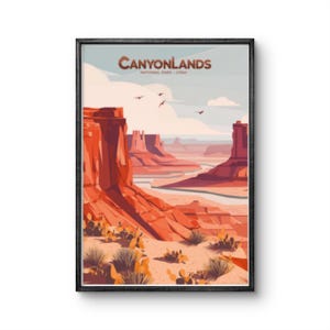 Poster del Parco Nazionale di Canyonlands, stampa artistica del deserto dello Utah, stampa murale del Red Rock Canyon, poster del paesaggio del sud-ovest, decorazioni da viaggio vintage