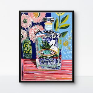 Mezcal Bottle Art Print: Mexican Folk Art, Cactus Sunset
