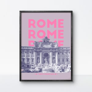 Trevi Brunnen Rom Poster Download, Rosa und Lila Kunstdruck, Italienisches Wanddekor, Reiseinspiriertes Geschenk für Italienliebhaber