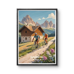 Dolomites Italy Vintage Poster: Cycling Adventure Wall Art