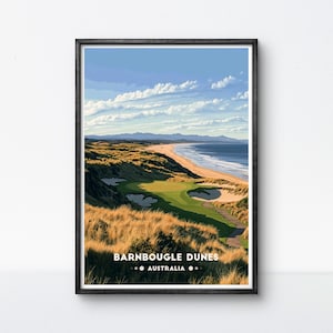 Stampa del campo da golf di Barnbougle Dunes, Australia, poster di golf premium, regali a tema golf per ufficio e casa, idee regalo da parete con tema golfista