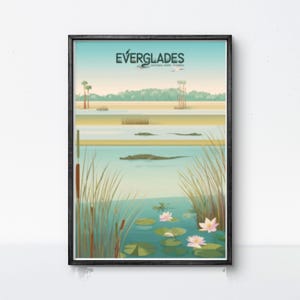 Everglades National Park Poster Florida Wall Art Swamp Landscape Print Alligator Art Nature Poster Tropical Eco Decor