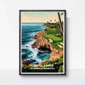 Poster da golf Casa de Campo, Repubblica Dominicana, campo da golf, stampa artistica da parete Ocean Golf / Decorazione da viaggio vintage con cornice per il golf