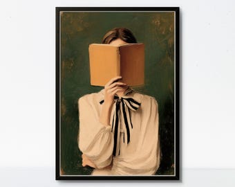 Woman Poster Wall Art: Reading Portrait Vintage Style
