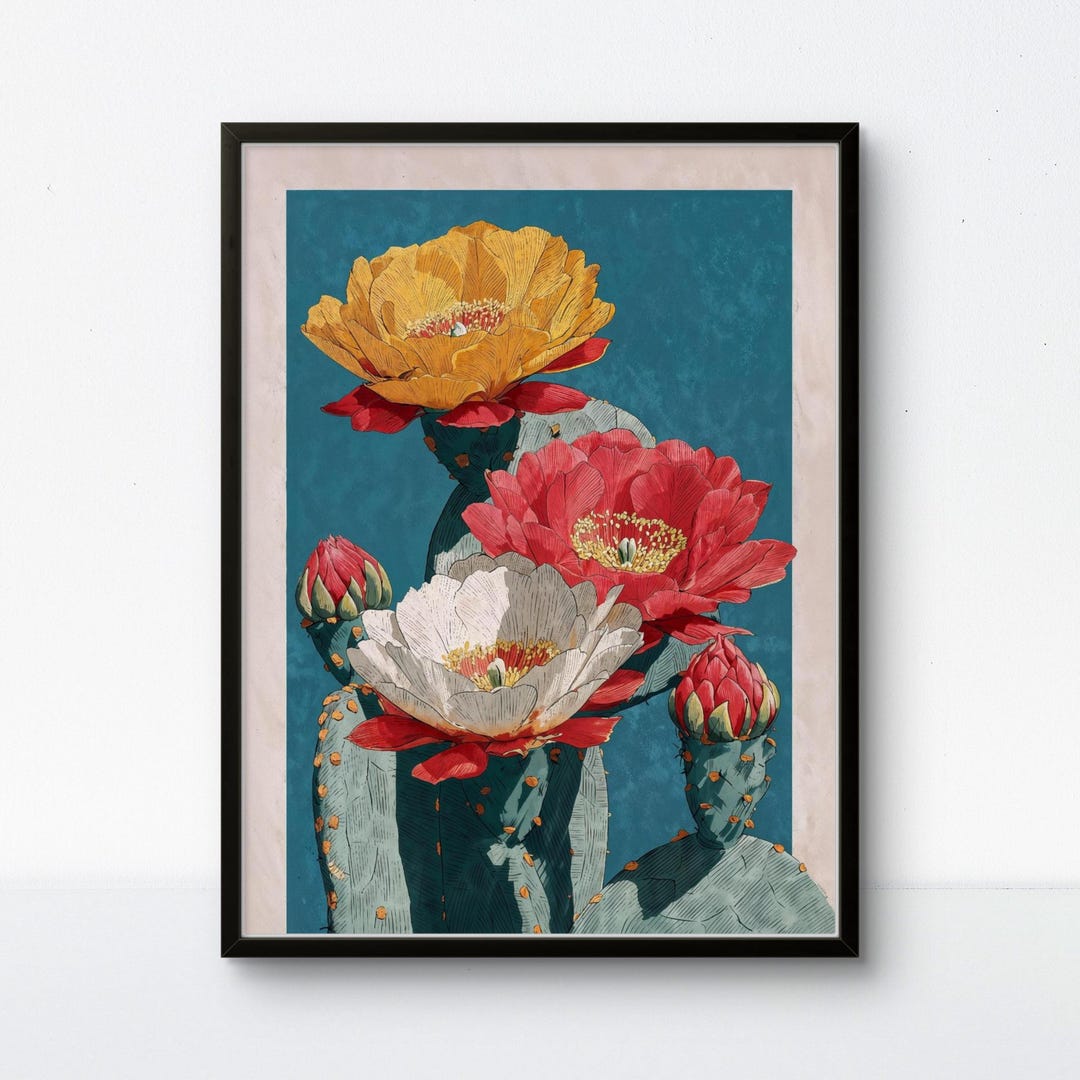 Prickly Pear Cactus Art Print: Southwestern Desert Flower, Vintage Home ...