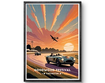 Goodwood Festival Vintage Poster: Classic Car & Aviation Art Print