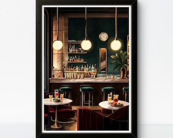 Vintage Cocktail Bar Poster: Speakeasy Lounge Art Deco Print