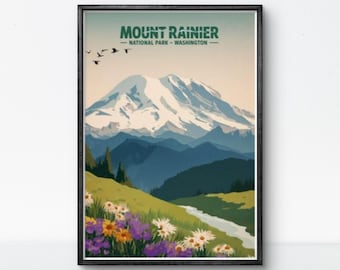 Mount Rainier National Park Poster: Vintage Pacific Northwest Travel Art