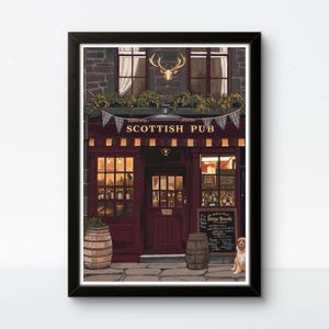 Scottish Pub Poster, Whisky Bar Art Print, Highland Tavern Decor, Scotland Wall Art, Cozy Gift for Men & Whisky Lovers