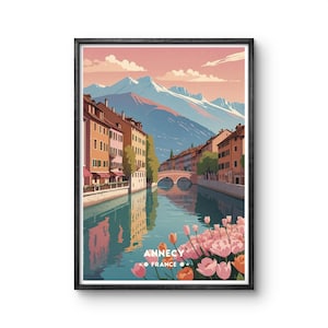 Annecy France Vintage Poster | Stunning Canal and Alpine View Art Print for Travel Lovers - Annecy Wall Art