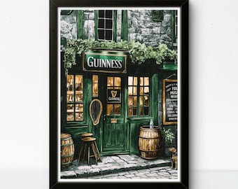 Pôster vintage de pub irlandês: impressão da Guinness, arte de taverna celta