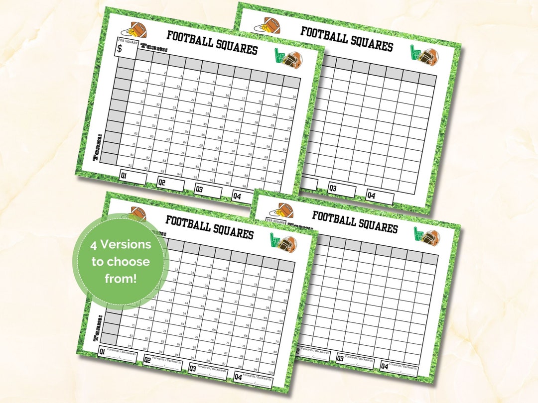 Football Squares Bundle, Printable Football Squares, Football Squares