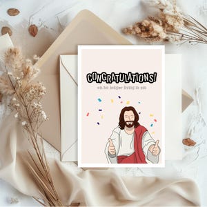 Carte drôle de Jésus de félicitations de mariage | Carte de mariage hilarante | Carte de voeux pour jeunes mariés pour couple chrétien loufoque décalé et humour religieux