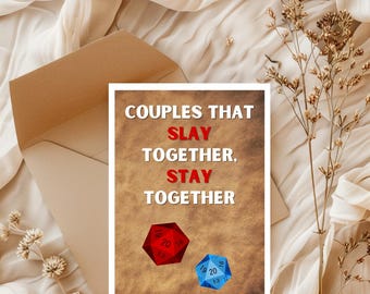 Carte d'anniversaire drôle D&D - carte amour naturel 20 - couples qui tuent ensemble - carte amour nerd fantastique | Donjons et dragons | Cadeau ringard