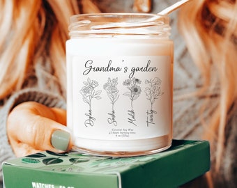 Grandma's garden, Custom Birthdate Candle, Birth month Flower Candle, Birth Month Gifts, grandma candle, grandkids name gifts, Grandma gifts