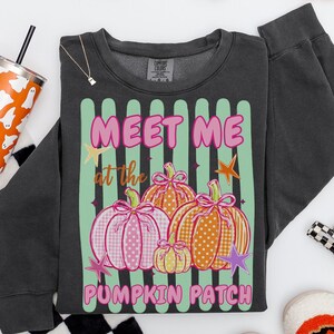 Retro Fall Stripped PNG, Preppy Meet Me at the Pumpkin Patch Graphics, Trendy Halloween Shirt Digital Design, Girly Halloween Shirt Design