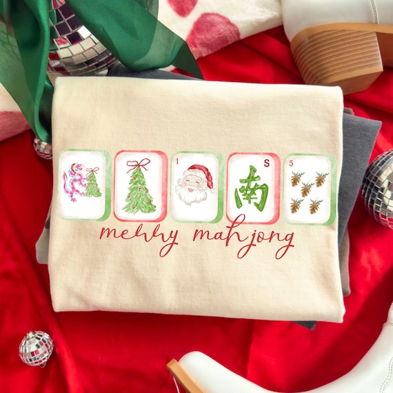 Mahjong Christmas PNG, Mahjong Game Sublimation, Trendy Holiday Design, Digital Download PNG, Retro Christmas Mahjong Lover Instant Download