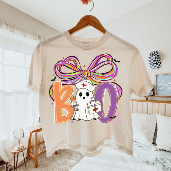 Halloween Nurse PNG, Faux Glitter Ghost Sublimation, Halloween Svg, Brushstroke Bow Digital Download, Instant download, Boo Nurse Ghost Png