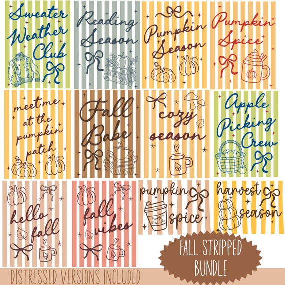 Retro Fall Striped PNG Bundle, Trendy Autumn Sublimation Designs, Coquette Fall Graphics, Pumpkin Spice PNG, Fall Babe Shirt Digital Design