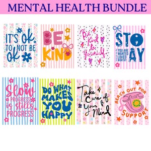 Stripped Mental Health PNG Bundle, Retro Self Care Shirt Design PNG, Trendy Inspirational Designs, Positivity PNG, Spring Floral Pngs