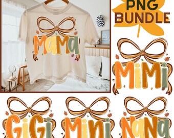 Mama Fall PNG, Autumn Brushstroke Bow Sublimation, Group Fall Png, Bundle Digital Download, Mama Mini Design Clipart, Faux Glitter Svg