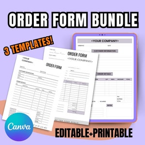Order Form Bundle | Order Form Template | Purchase Form Template | Order Form Editable | Canva Template | Small Business | Printable Form