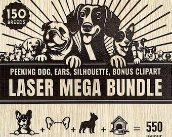 Dog Laser Engraving Mega Bundle, Laser Cut Bundle,Svg Dxf Pdf Png Eps Cdr,dog lover,engraving designs,CNC files, Dog Ears Drawing Silhouette