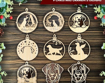 Golden Retriever Christmas Ornament SVG Bundle, 9 Designs for laser cut & Glowforge, Personalized Dog Ornament, 3D Greyhound Ornament